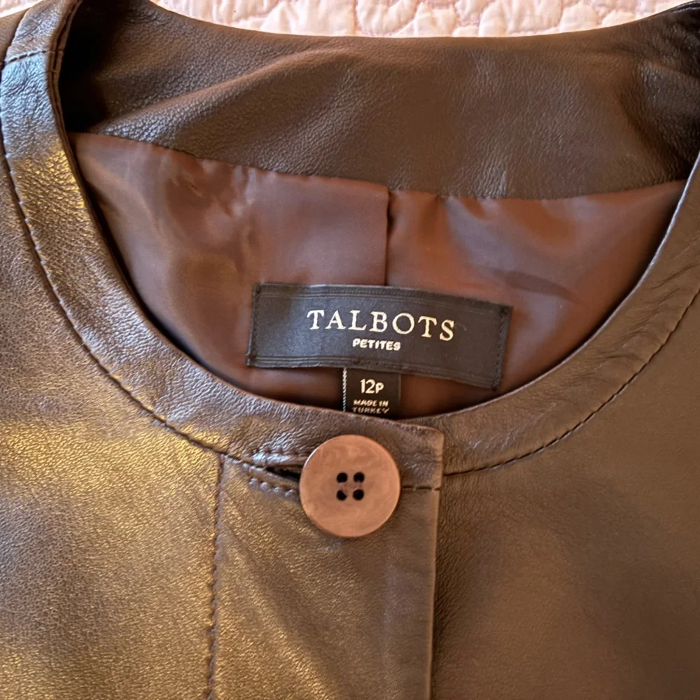 Brown leather crop peplum jacket M - Picture 2 of 5